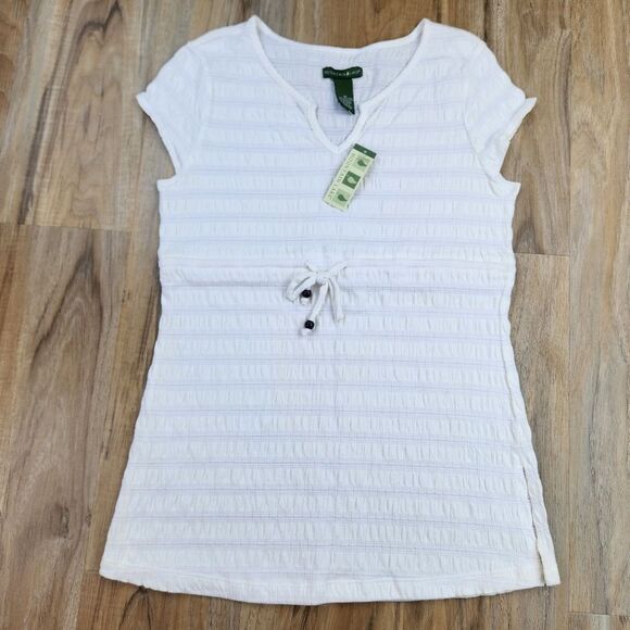 🔺️NWT Mountain Lake White Textured Cap Sleeve Top Medium - Picture 1 of 9